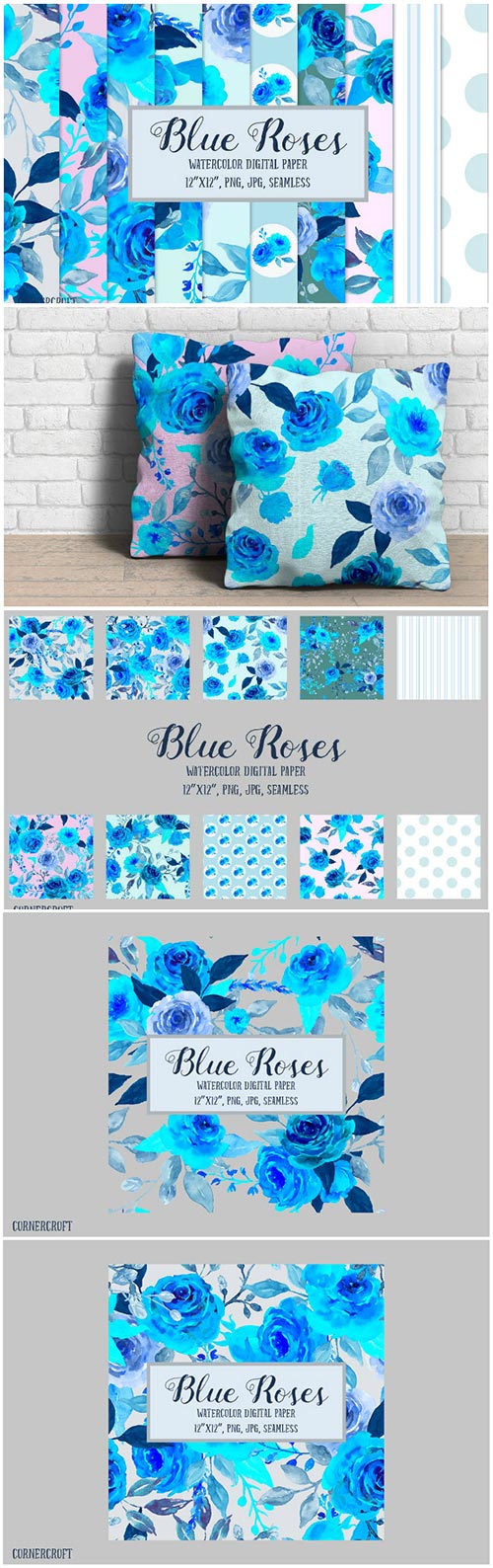 Watercolor Pattern Blue Rose