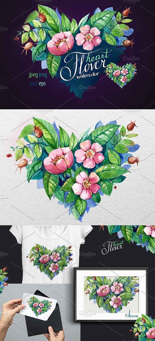 Watercolor flower heart 1285303