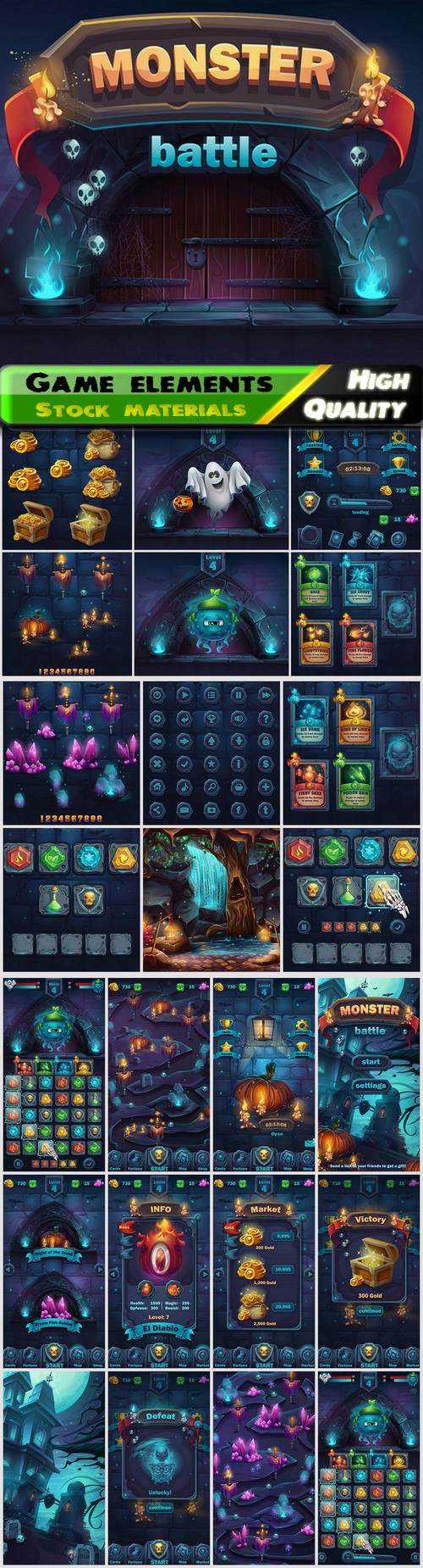 Icon potion coin ground jewel and items set for game creation 25 Eps