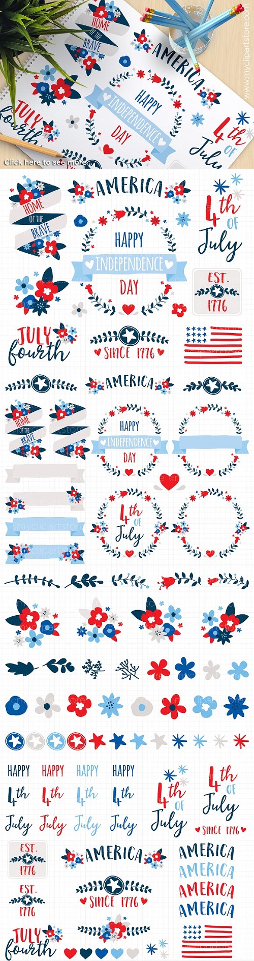 4th July Flowers & Wreaths Clipart - 879156