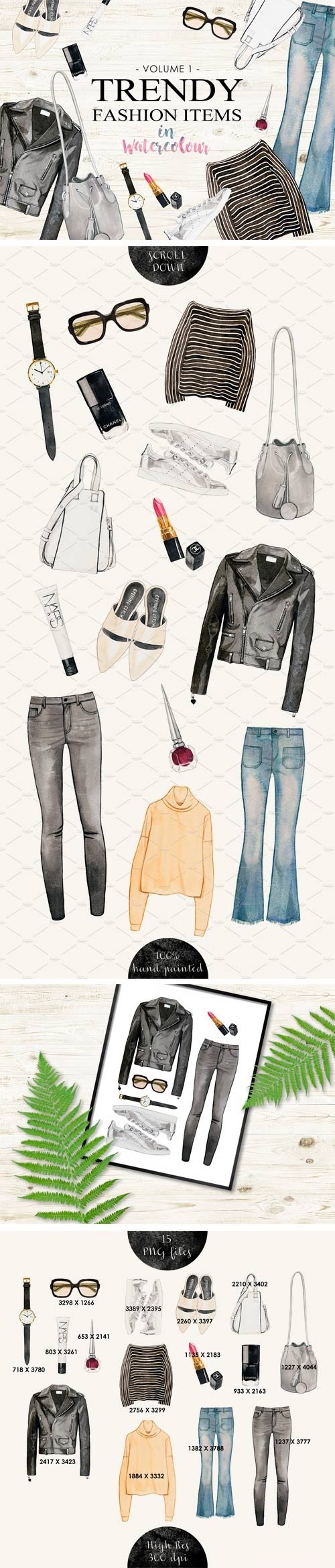 Trendy Fashion Items in Watercolor - 1523968