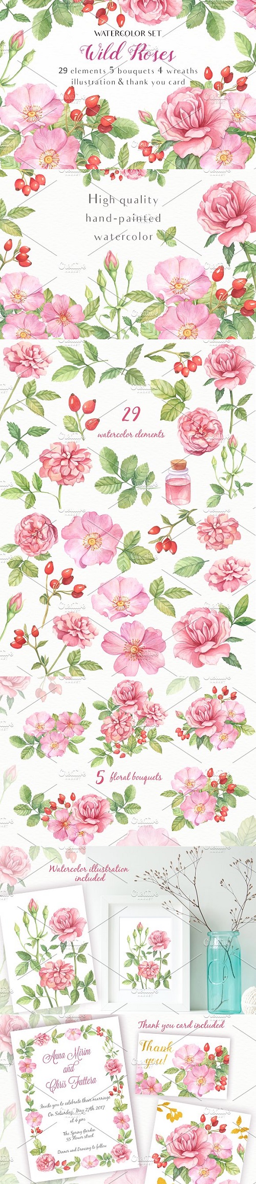 Wild Roses Watercolor Set - 1473950