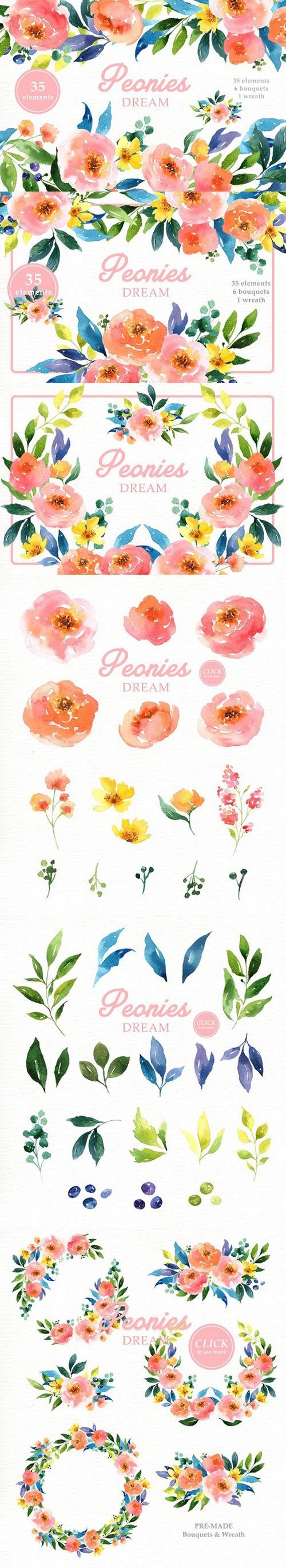 Peonies Dream Watercolor Clipart 1562528