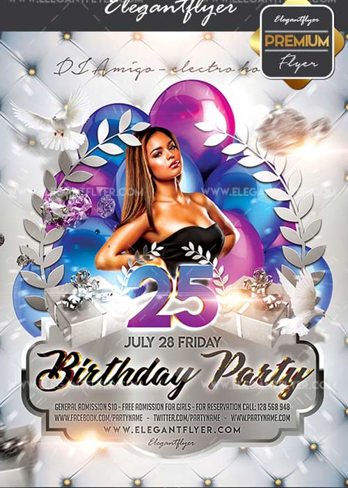 Birthday Party V33 Flyer PSD Template + Facebook Cover