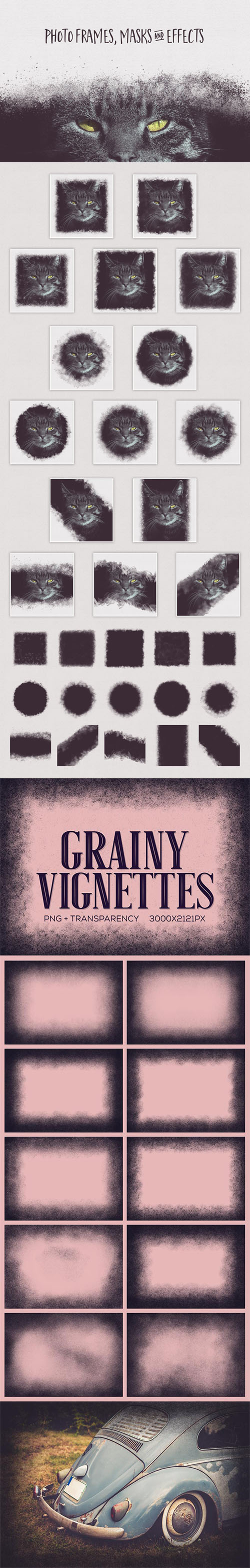 25 Grainy Vignette Textures, Frames, Masks and Effects