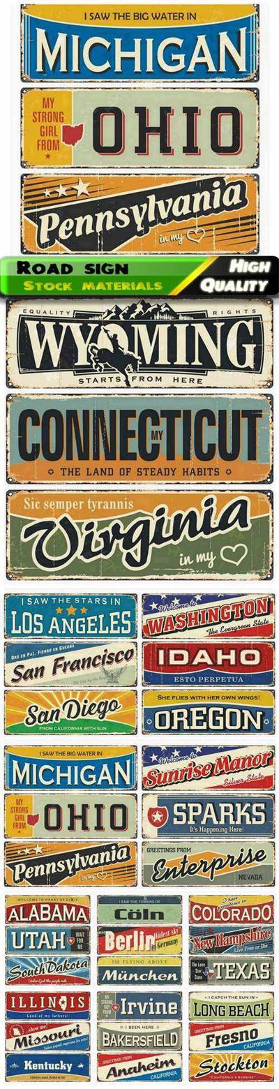 Vintage road sign with cities name on grunge background 12 Eps
