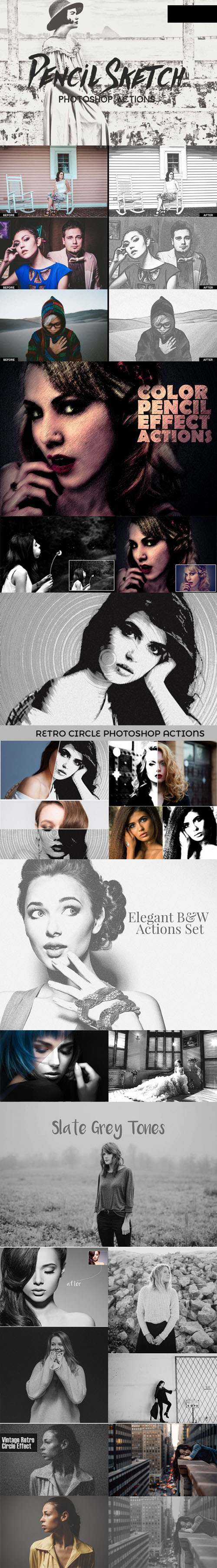 B/W & Pencil Sketch Photoshop Actions Collection