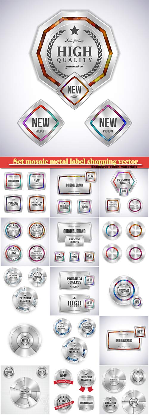 Set mosaic metal label shopping vector
