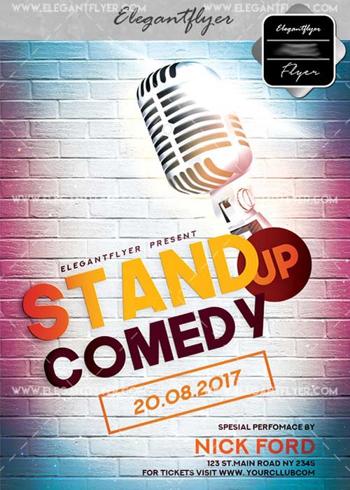 Stand up Comedy V25 Flyer PSD Template + Facebook Cover