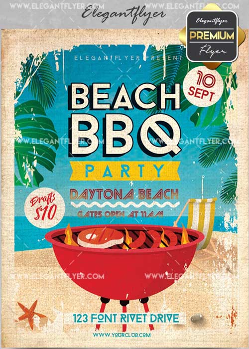 Beach BBQ Party V16 Flyer PSD Template + Facebook Cover