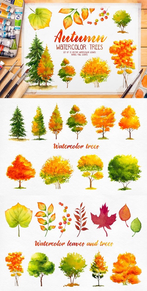 Autumn watercolor trees 1739258
