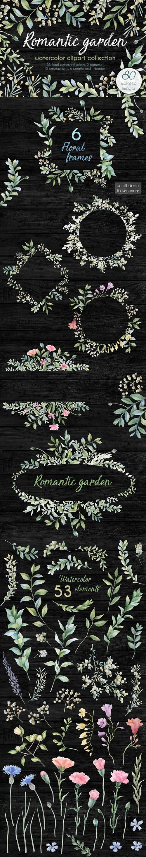 Romantic garden. Watercolor cliparts 1727183