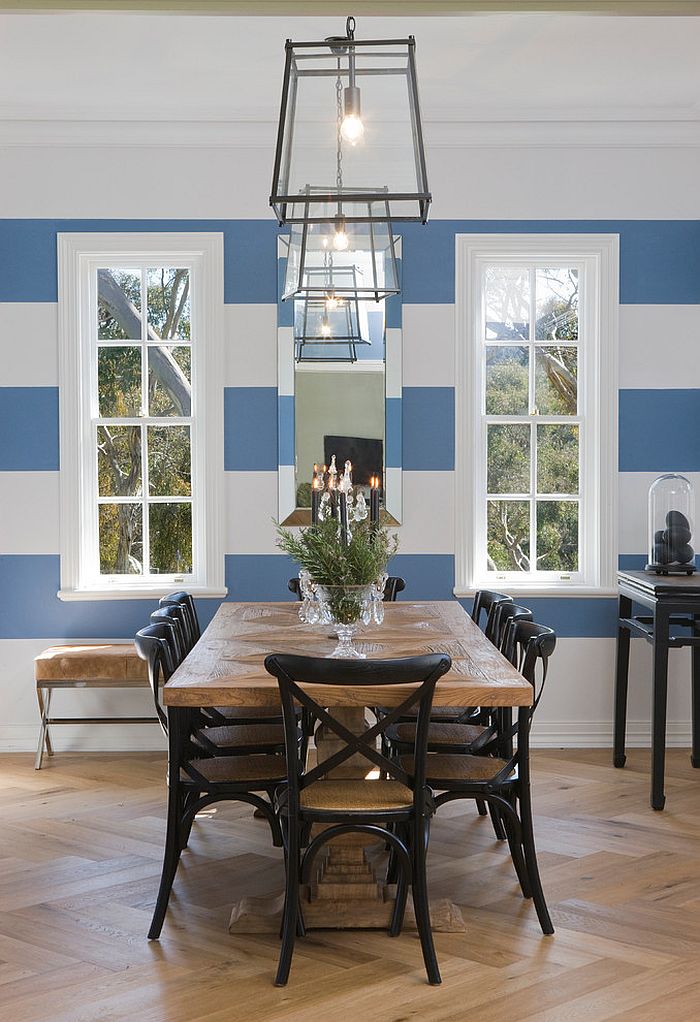 10 Великолепных интерьеров столовых с шикарным полосатым акцентом на стенах
