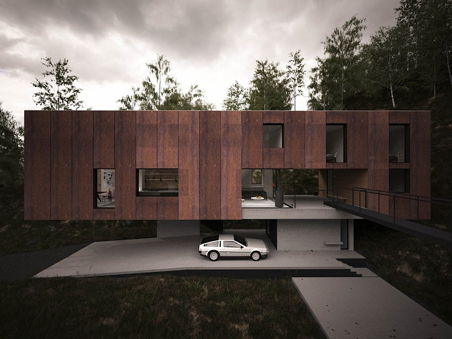 Эффектный минималистский дом консольного типа с панорамными окнами