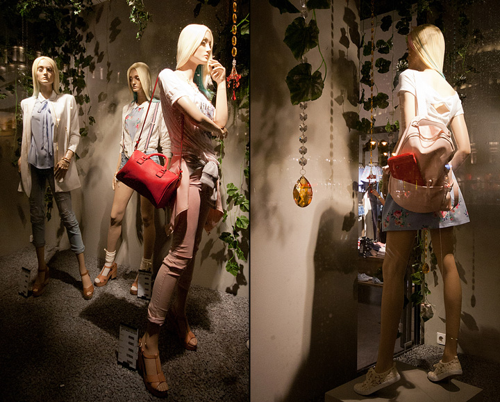 «Зелёный» дизайн витрин для магазина женской одежды stradivarius, весна 2014, будапешт – венгрия