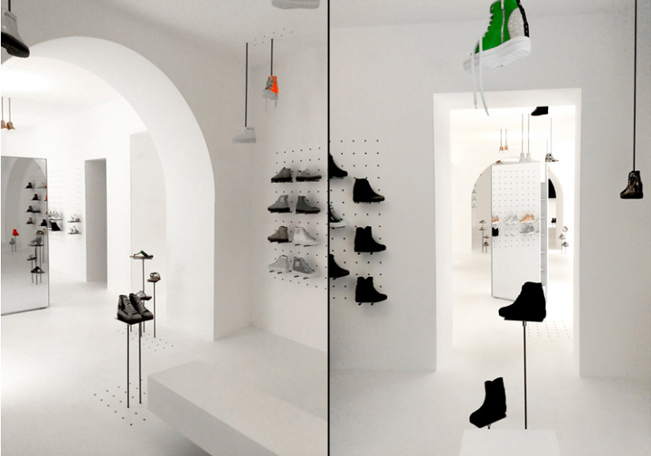 Дизайн обувного магазина ruco line: белоснежная элегантность от мастера jean nouvel, рим