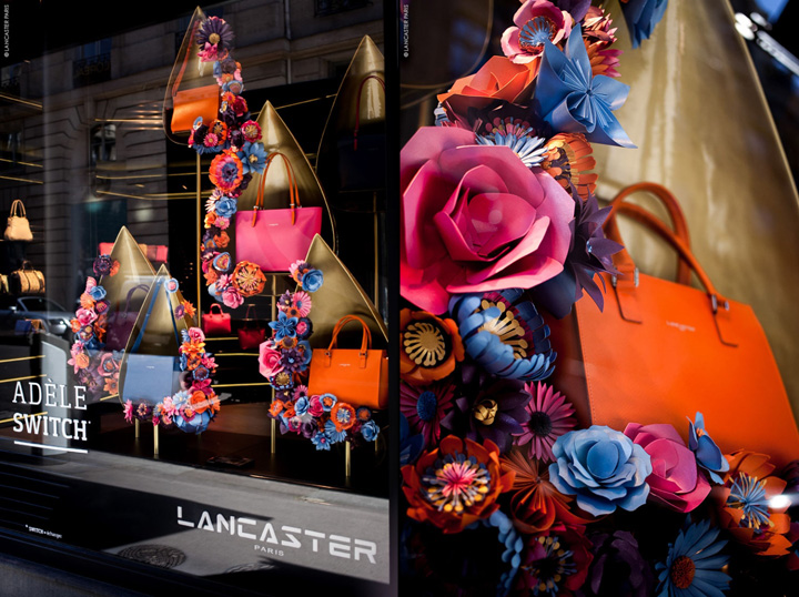 Красочный и яркий дизайн витрины магазина сумок lancaster adele – проект от rue saint honore, париж, франция