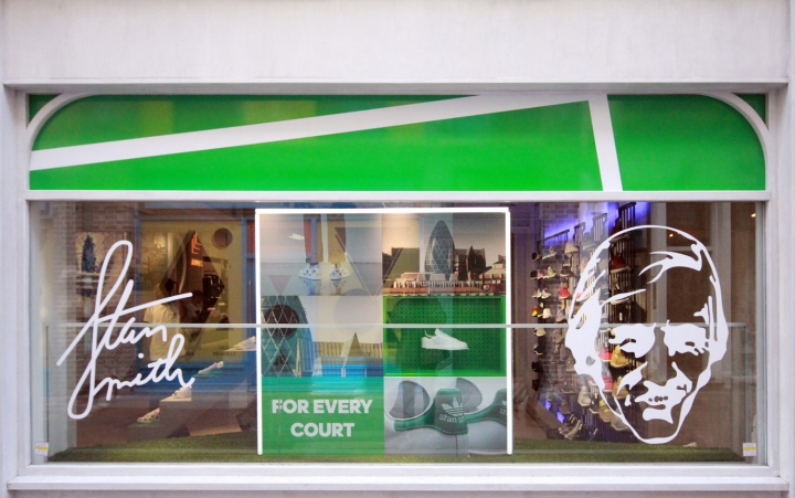Дизайн временной витрины лондонского магазина adidas originals в ознаменование вечных ценностей бренда