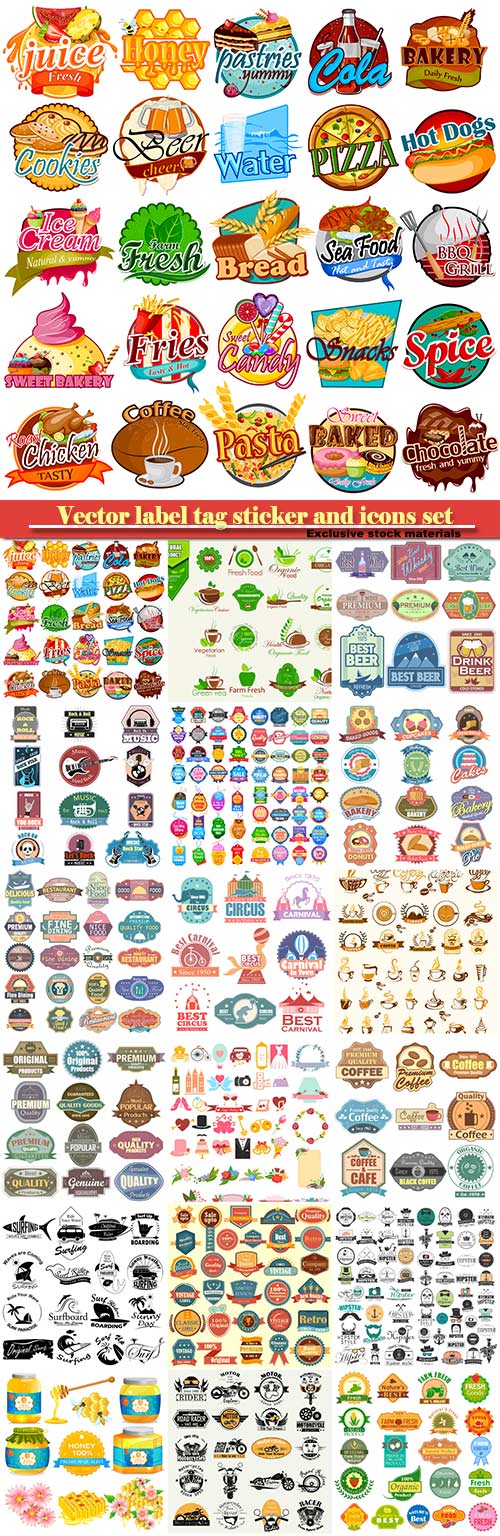 Vector label tag sticker and icons set
