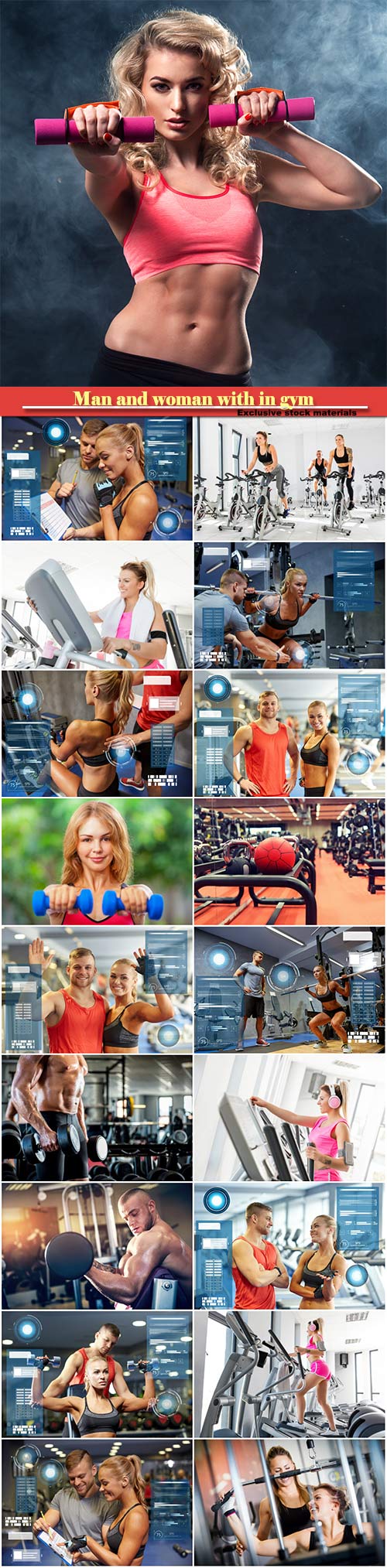 Sport activities, man and woman with in gym