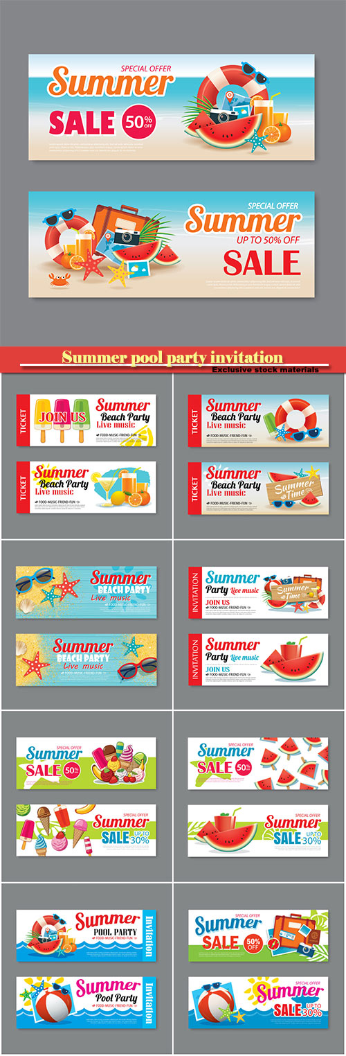 Summer pool party invitation ticket template background